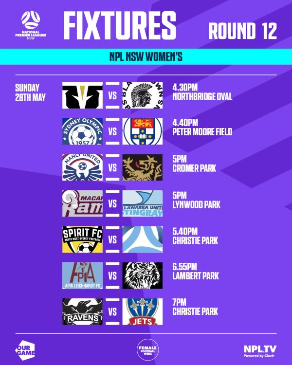 npl nsw womens round 12 fixtures