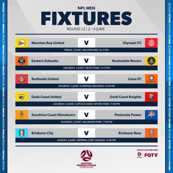 npl qld round 12 men fixtures