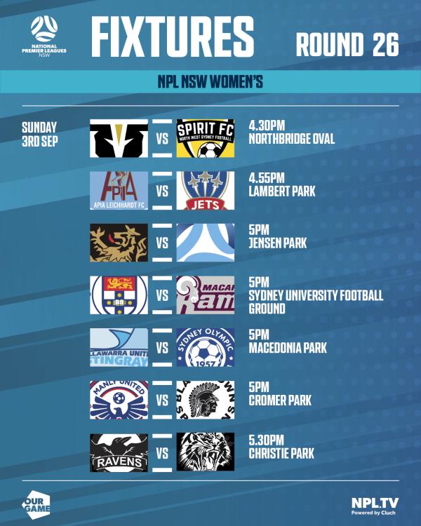 npl nsw round 26 women fixtures