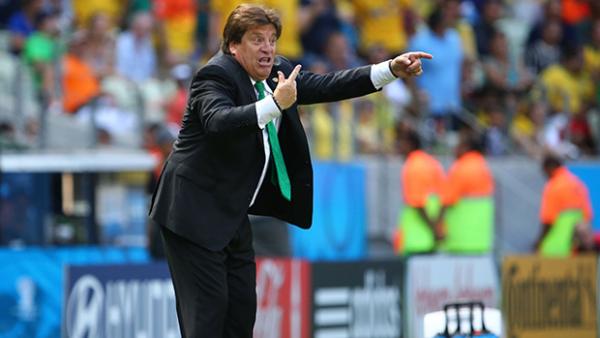 Mexican coach Miguel Herrera watches on during his team's round of 16 clash with Brazil.