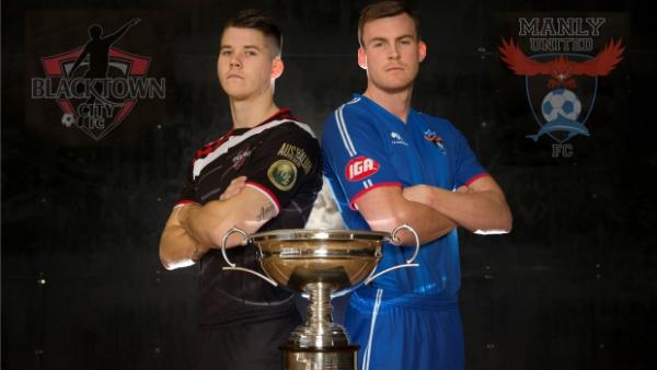Blacktown City's Travis Major and Manly United's Graeme Forbes