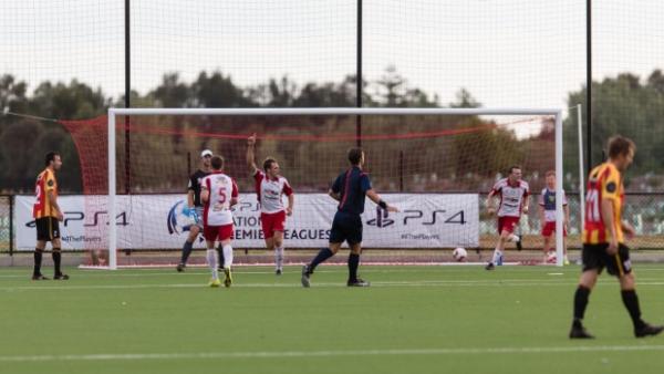 Croydon's Andreas Wiens scores the first goal of the PlayStation 4 National Premier Leagues 2015 Season.