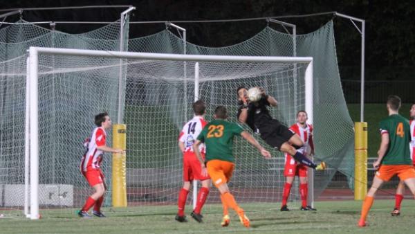 Olympic goalkeeper Shannon Lancini makes a spectacular save against FNQ FC Heat in Cairns