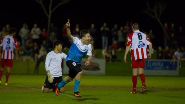 Chris Lucas celebrates his first half brace for Palm Beach Sharks in the NPL Queensland Grand Final