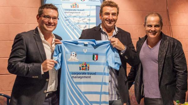 City president David Asnicar (left) presents new coach John Kosmina with the club shirt after signing to coach for the next three seasons. Image: Anthony Napoli
