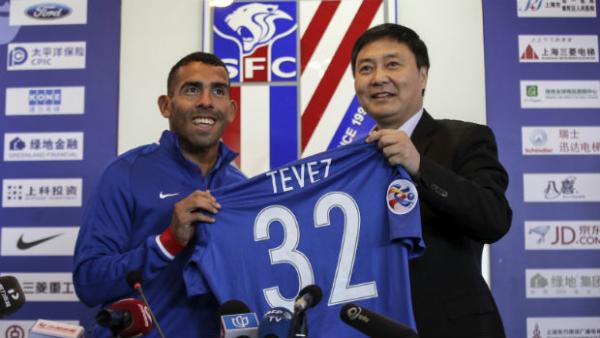 Striker Carlos Tevez is unveiled as a Shanghai Shenhua player in January.