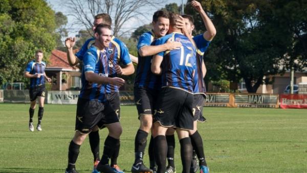 Bayswater City celebrating Steve Burton’s goal against Stirling
