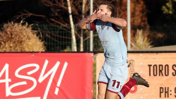 APIA Leichardt player Jordan Murray celebrating a goal.